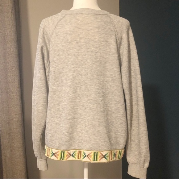Gray sweatshirt cardigan with woven trim - Picture 7 of 10
